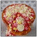 pizza cake to make, toppings can be changed, this was ham and pineapple. 